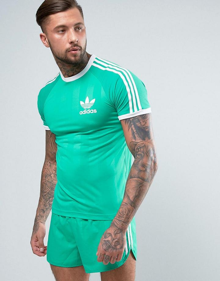 Adidas Originals Retro California T-shirt In Green Cf5308 - Red