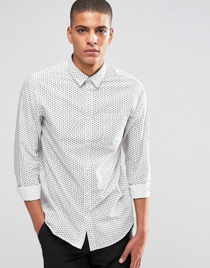 Selected Homme Shirt With All Over Leaf Print - White