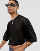 Asos Design Cropped Oversized T-shirt With Half Sleeve In Black Mesh