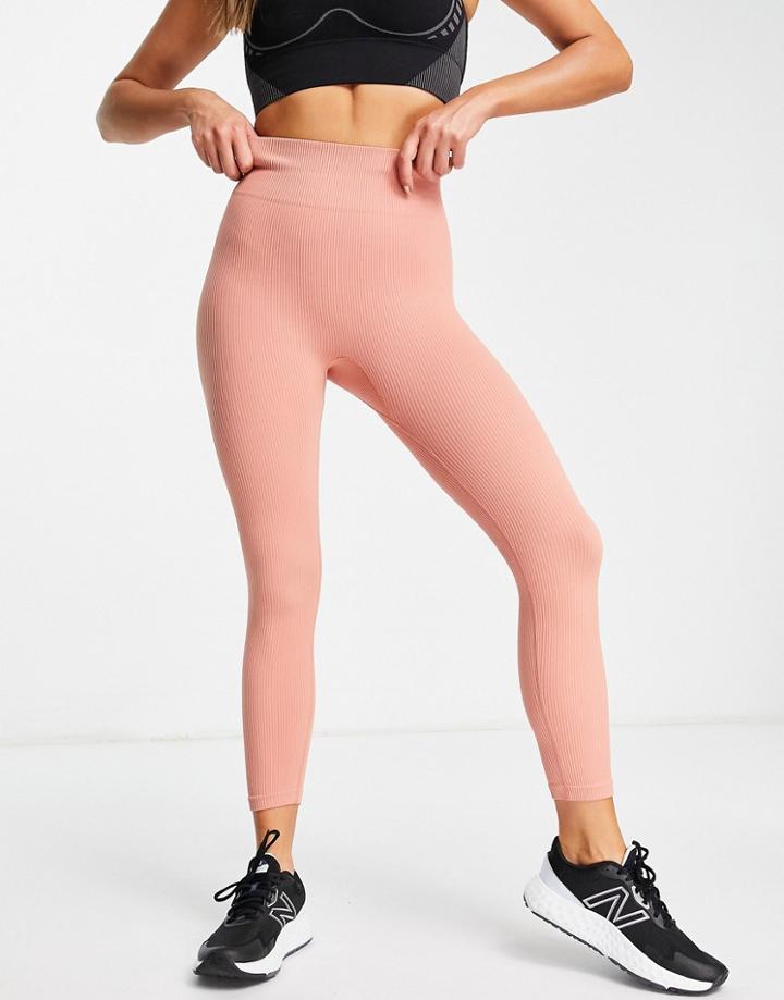 Hiit Seamless Rib Legging In Coral-orange
