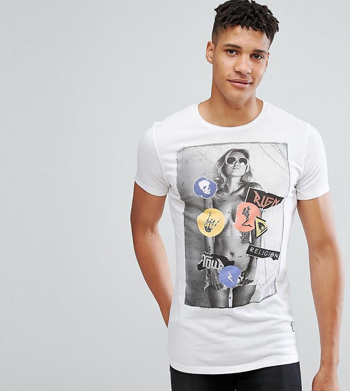Religion Tall T-shirt With Girl Sticker Print - White