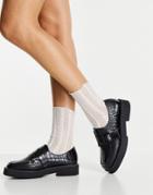 Asos Design Macaroon Flatform Monk Shoes In Black Croc