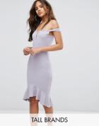 Missguided Tall V Bardot Frill Hem Midi Dress - Gray