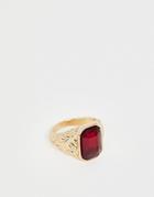 Chained & Able Red Stone Signet Ring In Gold - Gold