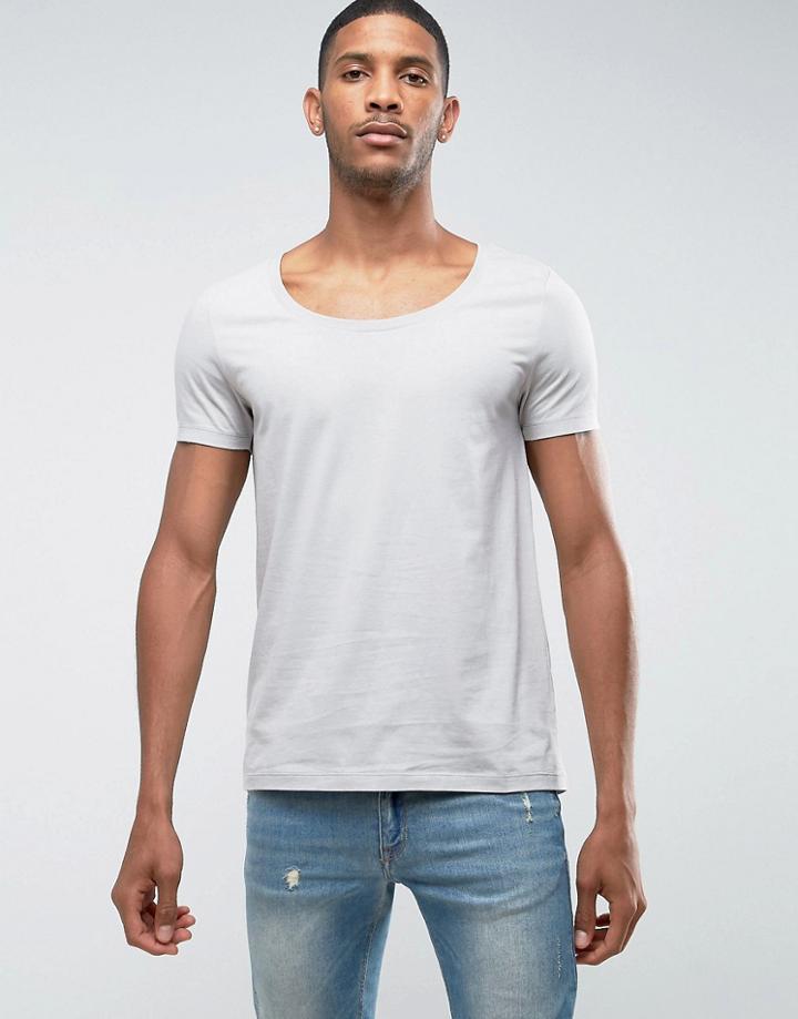 Asos T-shirt With Deep Scoop Neck In Gray - Gray