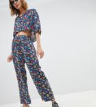Reclaimed Vintage Inspired Straight Leg Pants Two-piece In Floral Print - Blue
