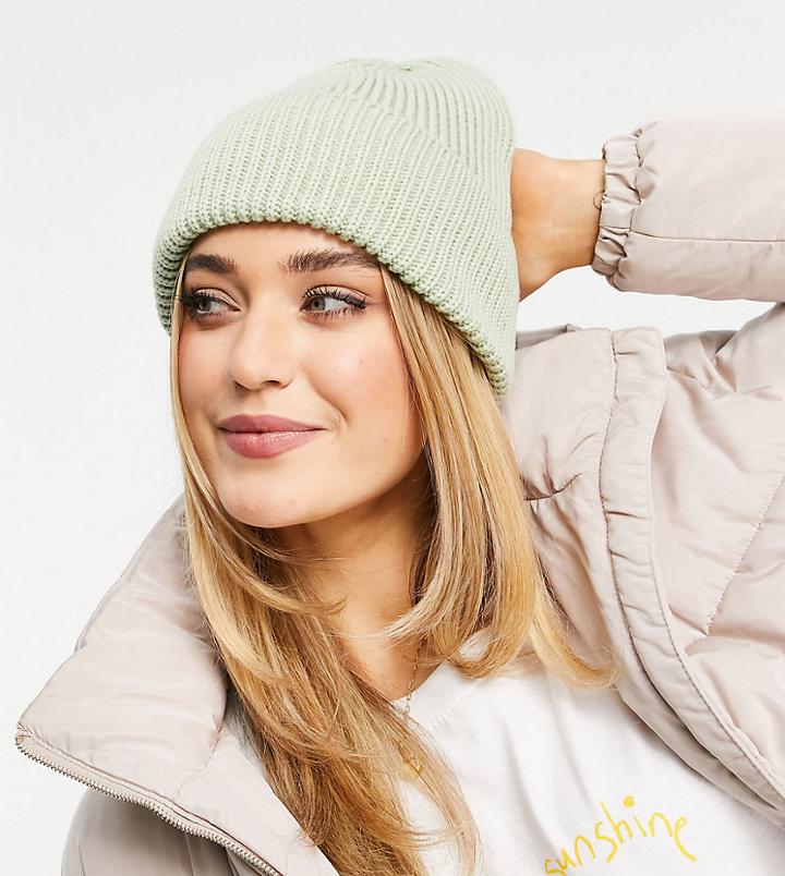 My Accessories London Exclusive Chunky Beanie In Sage Green Yarn - Lgreen