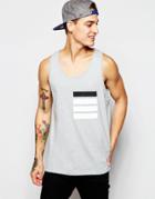 Asos Longline Tank In Relaxed Skater Fit With Drop Hem And Printed Pocket - Gray Marl