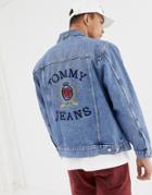 Tommy Jeans 6.0 Limited Capsule Denim Jacket With Large Crest Back Detail In Mid Wash Denim - Blue