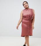 River Island Plus Wrap Front Shirt Dress In Rust - Beige