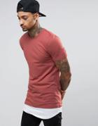 Asos Super Longline Muscle T-shirt With Contrast Curved Hem Extender - Red