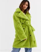 Daisy Street Belted Double Breasted Coat-green
