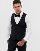 Harry Brown Slim Fit 85% Wool Satin Lapel Dinner Suit Vest-black