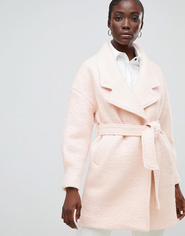 Selected Femme Wrap Wool Coat - Pink