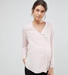 Asos Design Maternity Long Sleeve V Neck Blouse-pink