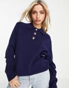 & Other Stories Recycled Wool Polo Neck Sweater With Strawberry Buttons In Navy