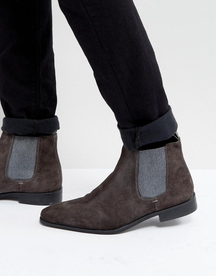 Dune Chelsea Boots In Charcoal Suede - Gray