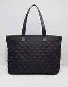 New Look Quilted Nylon Tote Bag - Black