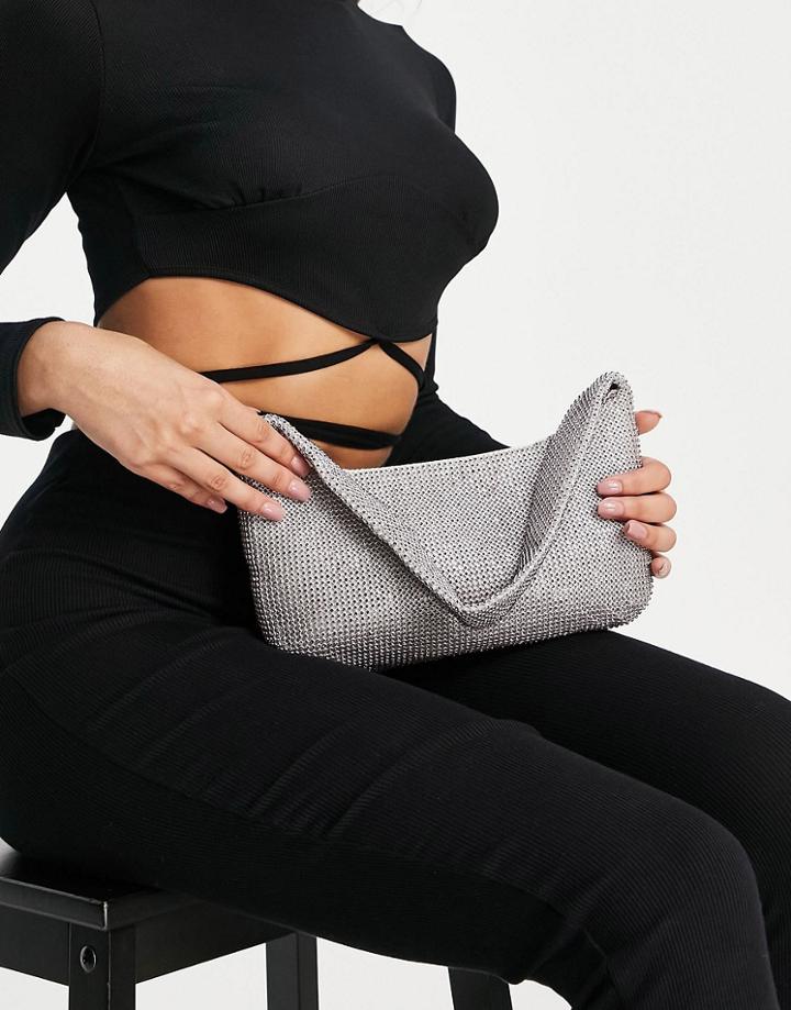 Asos Design 90s Shoulder Bag In Pink Crystal