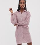 Fashion Union Tall Shirt Dress With Tie Sleeves In Spot-pink
