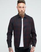 Asos Buffalo Checked Shirt With Long Sleeves In Regular Fit In Burgundy - Red