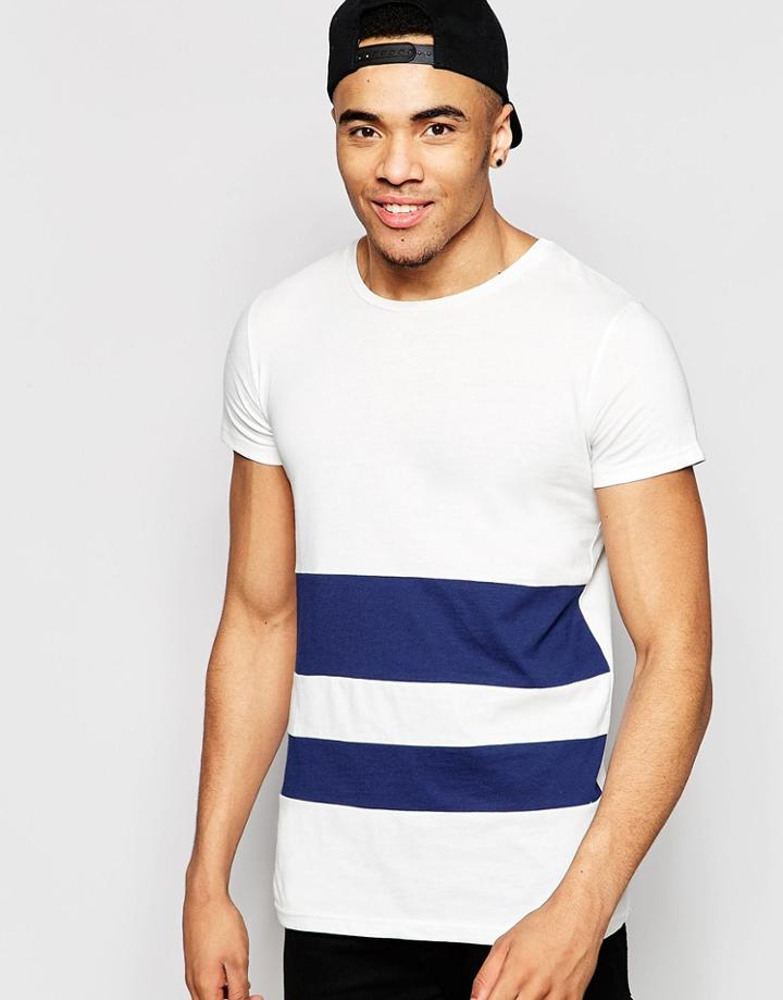 Brooklyn Supply Co T-shirt Navy Stripe Body In Ecru