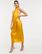 Asos Edition Drape Midi Dress With Open Back - Gold