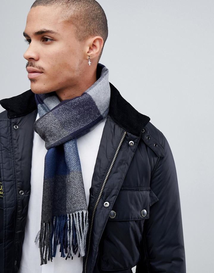 Moss London Scarf With Block Check Design - Gray