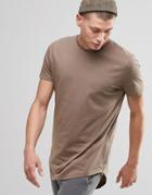 Asos Super Longline T-shirt With Curved Hem And Side Zips In Brown - Coco Brown