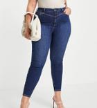 River Island Plus High Rise Skinny Jeans In Medium Blue-blues