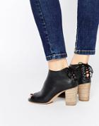 Dune Indianna Black Leather Peep Toe Shoe Boots - Black