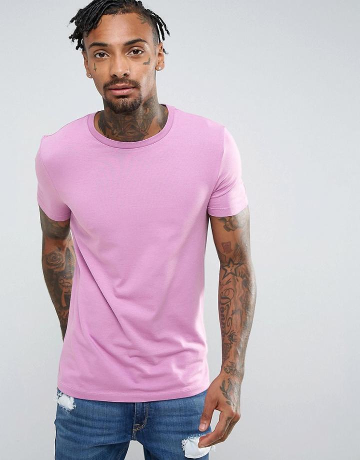 Asos Muscle Fit Crew Neck T-shirt - Purple