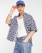 Asos Design Boxy Oversized Shirt With Zigzag Stripe In Navy & White