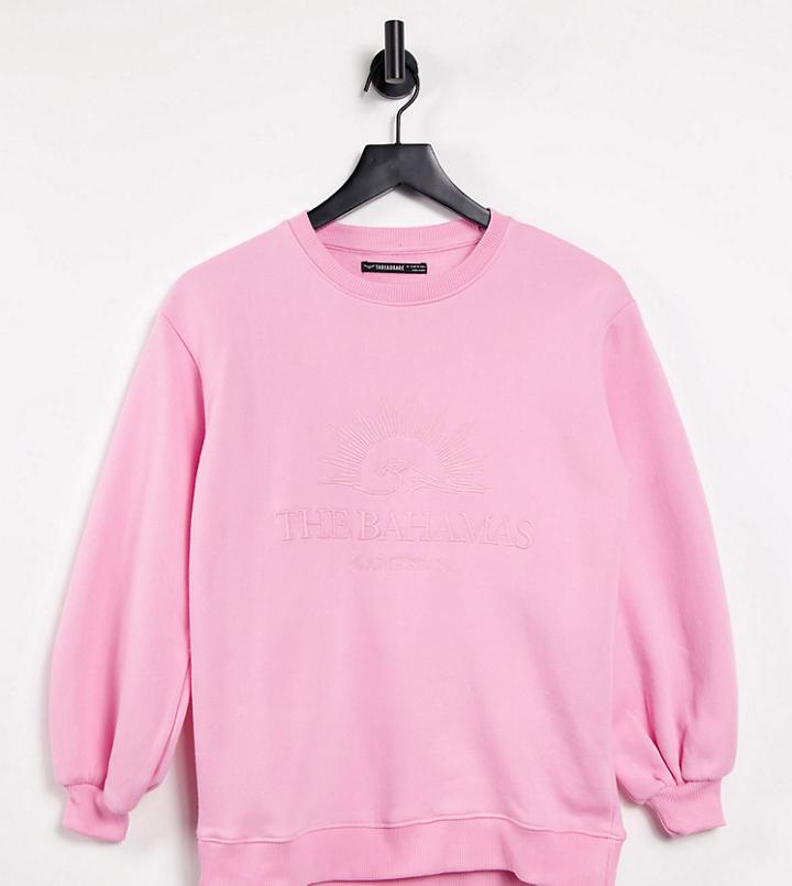 Threadbare Petite Oversized Sweater With Embroidery In Pink