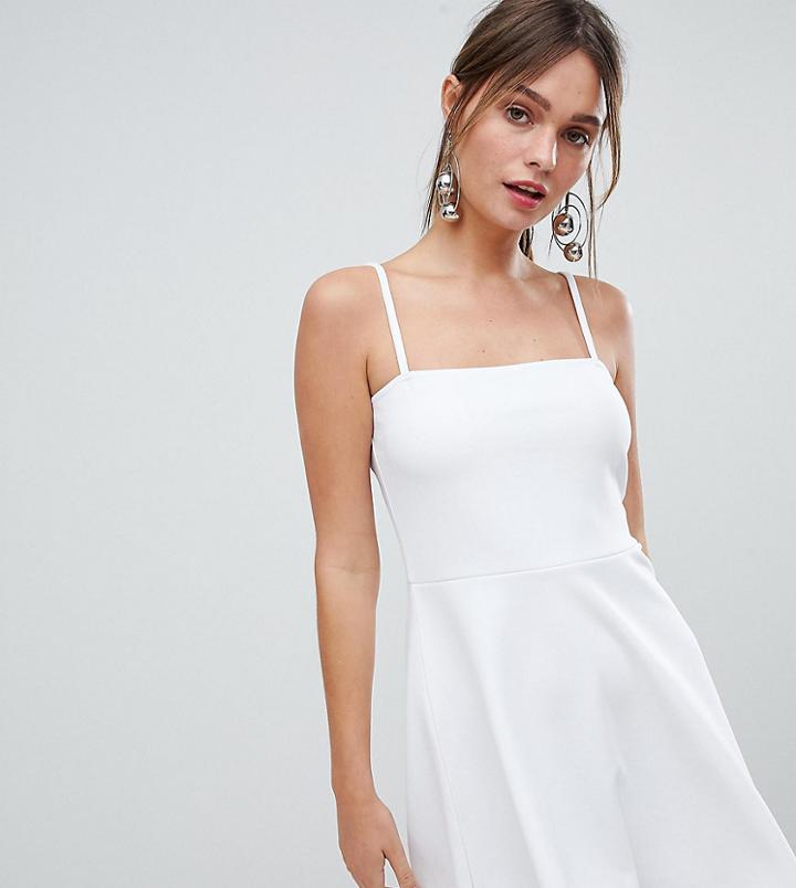 Boohoo Square Neck Skater Dress - White