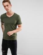 Asos Muscle Fit T-shirt With V Neck In Green - Green