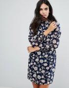 Yumi High Neck Dress In Rose Print-navy