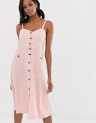 Vila Button Detail Midi Dress - Pink