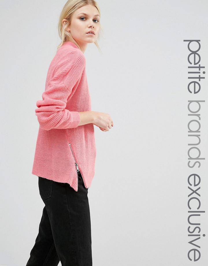 Noisy May Petite High Neck Zip Detail Sweater - Pink