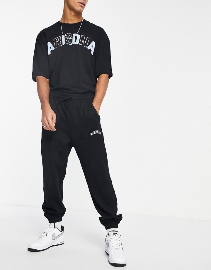 Jack & Jones Lounge T-shirt And Sweatpants Set With Arizona Logo In Black