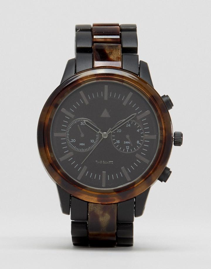 Asos Bracelet Watch With Contrast Tort Bezel - Black
