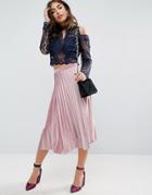 Asos Pleated Midi Skirt In Velvet - Pink