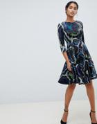 Closet London Swirl Print 3/4 Sleeve Shift Dress - Multi
