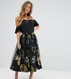 Asos Petite Tulle Prom Skirt In Floral Print - Multi