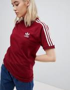 Adidas Originals 3 Stripe T-shirt In Burgundy - Red