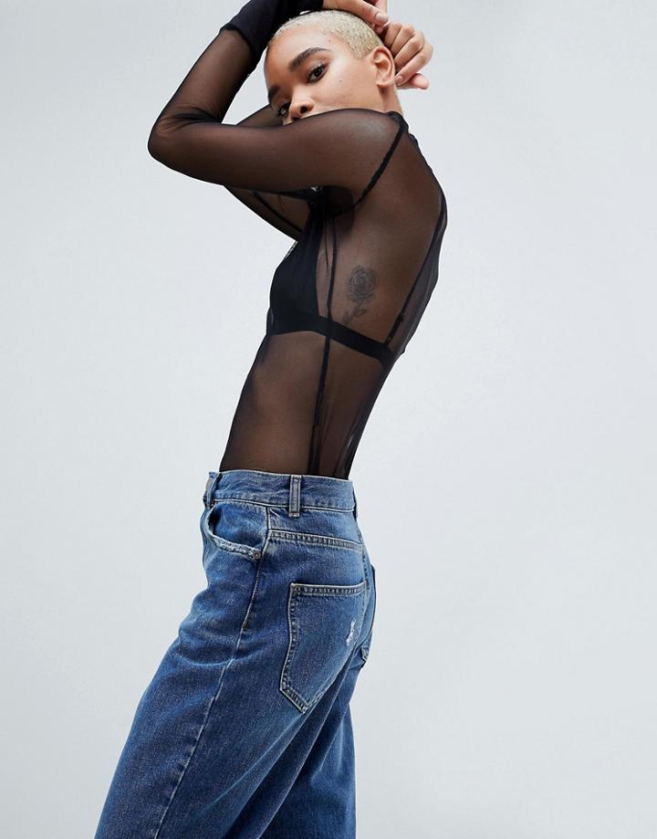 Noisy May Roll Neck Mesh Top - Black