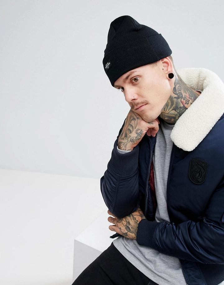 Schott Docker Badge Logo Beanie In Black - Black