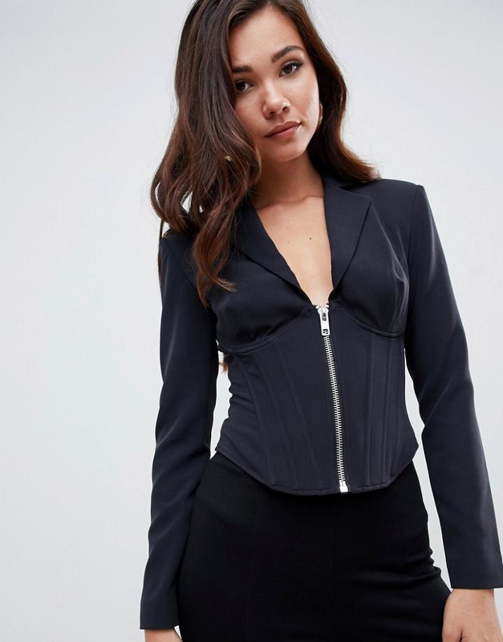 Asos Design Corseted Luxe Blazer With Boning - Black