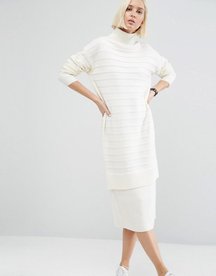 Asos Sweater Dress In Chunky Ripple Stitch - Cream