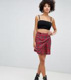 Missguided Wrap Mini Skirt In Red Check - Red